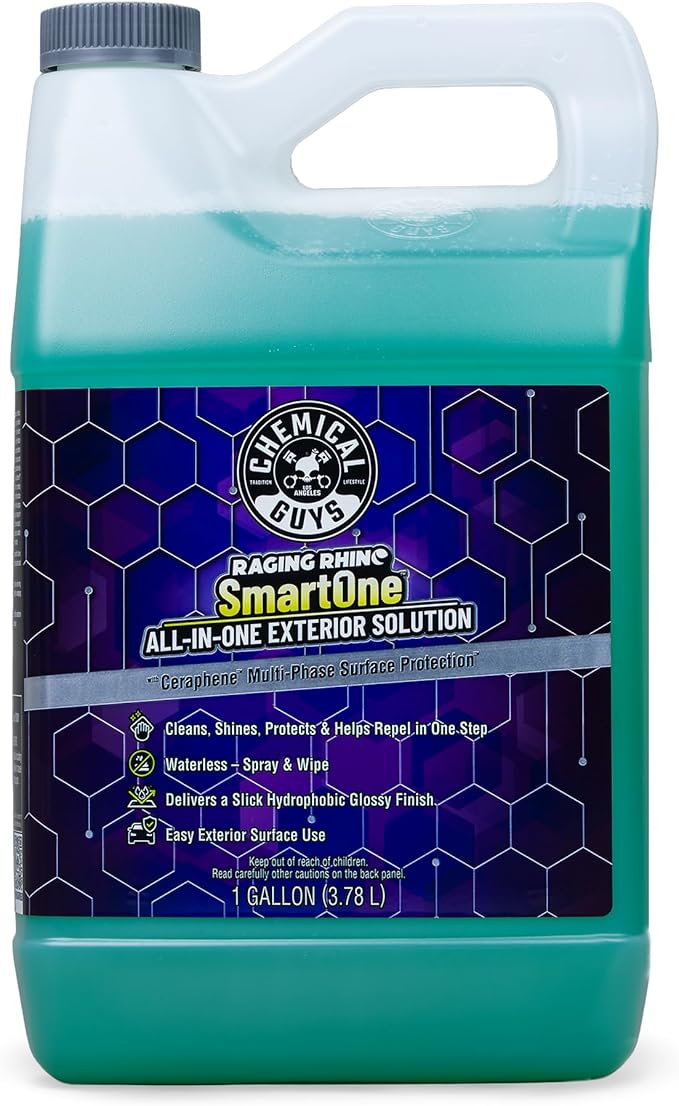 Chemical Guys Raging Rhino Waterless Car Wash And Quick Detailer Spray, No Rinse Exterior Cleaner For Paint, Glass, Wheels, Plastic, And Chrome, Spray And Wipe Shine, 128 Fl Oz
