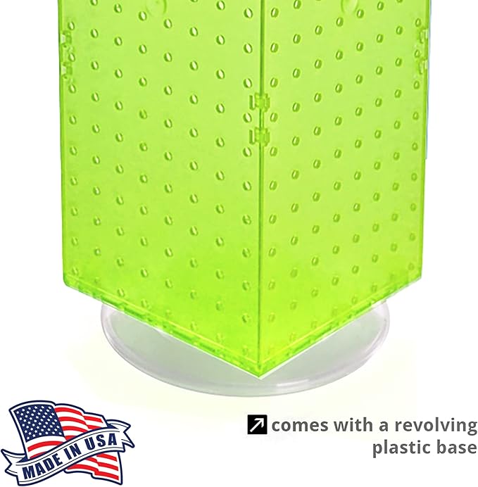 Azar Displays 703385-GRE-4C24, Four-Sided Revolving 8"W x 20"H Pegboard Counter Display w/ 24 Hooks- 4” Length, Green