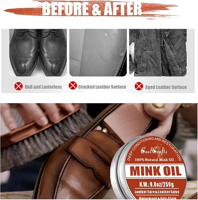 Mink Oil for Leather Boots 8.8 OZ Boot Oil Leather Conditioner Cleaner for Shoes, Couch, Jacket