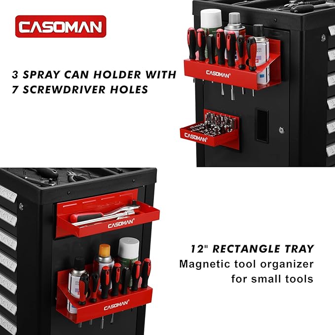 CASOMAN 4PCS Red Magnetic Toolbox Shelf, Tray, Paper Towel Holder, Variety of Use, Durable, Magnets Any Metal Surface
