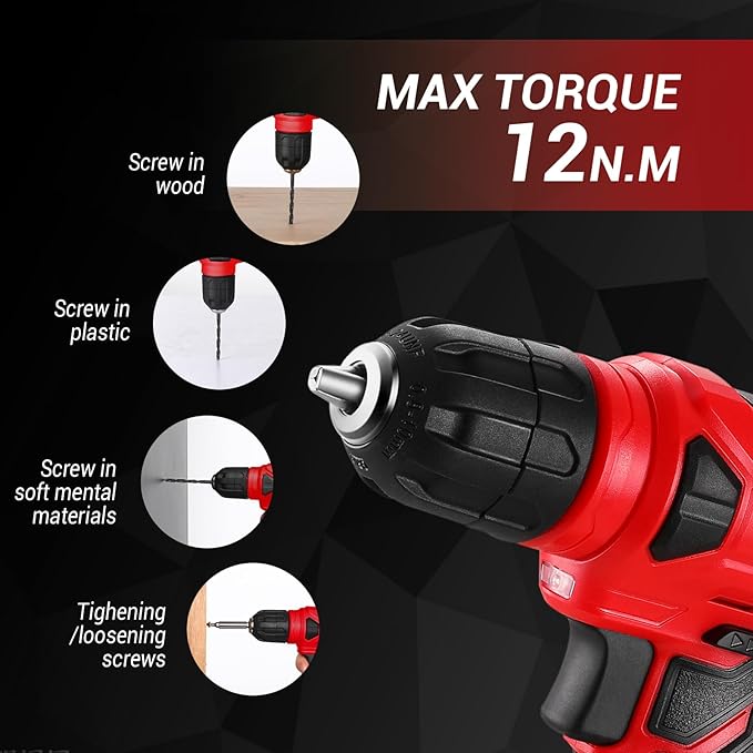 DEKOPRO 8V Cordless Drill, Drill Set with 3/8"Keyless Chuck, 42pcs Acessories, Built-in LED, Type-C Charge Cable, Red Power Drill for Drilling and Tightening/Loosening Screws