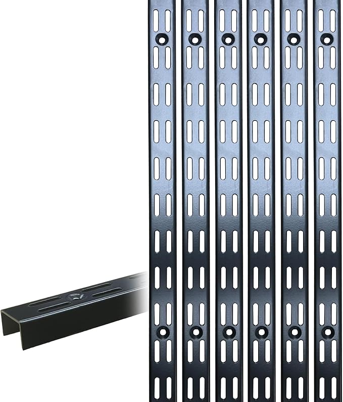 6‑Pack Dual‑Track Wall Shelf Rails – 47.5 in / 120 cm Heavy‑Duty Upright Standards for Adjustable Shelving in Pantries, Closets, Garages (Black)