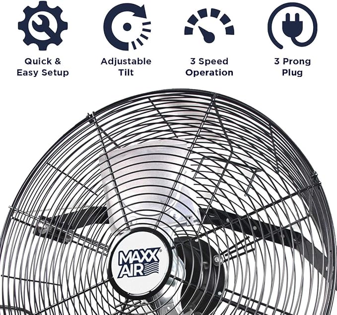 Maxx Air Wall Mount Fan | 18" Commercial Grade Fan for, Garages, Shop, Barns and Patios for Outdoor Use | Easy Operation and Powerful 1,450 CFM | Industrial Wall Mount