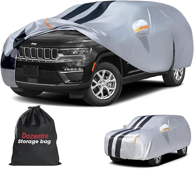 Multi-Layer Car Cover Custom Fit for Jeep Cherokee(2013-2026), 100% Waterproof All Weather for Automobiles, Gift with Towel, Heavy Duty Car Covers for Rain Sun UV Protection with Door Zipper