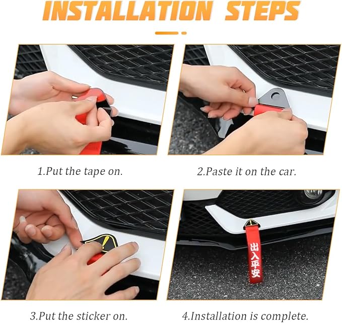 AICEL Car Racing Tow Strap, Nylon High Strength JDM Sports Style Decorative Traction Rope, Chinese Slogan Car Exterior Towing Strap, Universal Tow Hook Ribbon for Rear or Front Bumper (Pink)