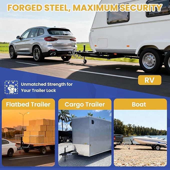 Upgraded Trailer Hitch Lock 2 Inch - Heavy Duty Anti-Theft Trailer Coupler Lock & Safety Chains Lock, Pry-Resistant Solid Steel Tongue Locks for RV, Camper, Boat, Truck, Utility, Cargo, Dump Trailer