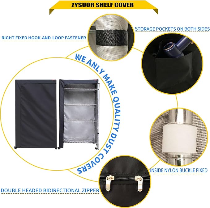 Wire Shelf Cover Storage Rack Cover Dust Protective Heavy-Duty,The Two-Way Zipper Design can be Opened up, Down, or All for Easy Access,36.2" Wx20.5 Dx60 H (No Shelves,Black)