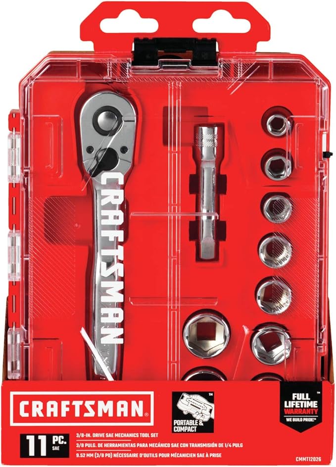 CRAFTSMAN Socket Set with Ratchet, SAE, 3/8" Drive, 11-Piece Set with Case (CMMT12027)