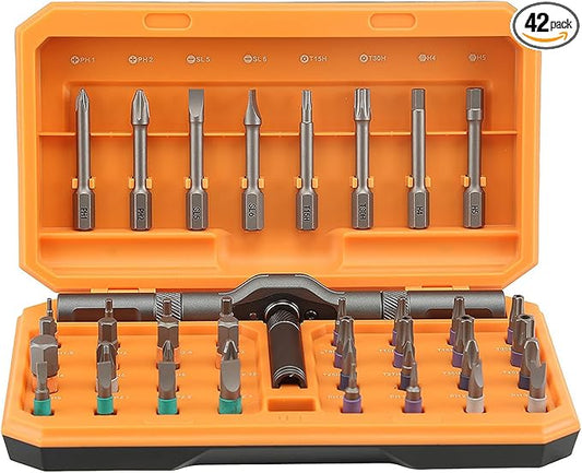 42 In 1 Magnetic Ratchet Screwdriver Set, T Handle Ratcheting Screwdriver Set with Storage Case, Multi Bits, Repair Kit for Computer, Eyeglass, Bicycles, Watch, Furniture, DIY (Orange)
