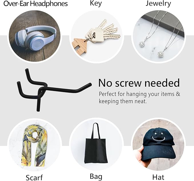 MOOCA 24 Pcs Small Metal Black Pegboard Hooks Hanger 2.6 Inch for Hanging Jewelry, Scarf, hat, Key, and mask
