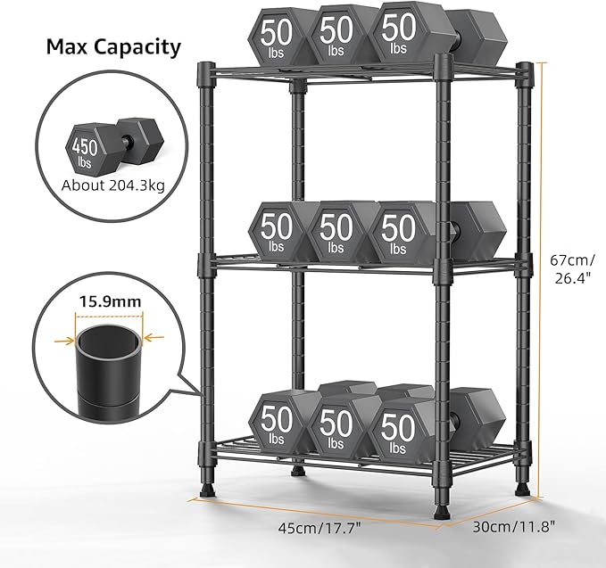 M MZG 450 lbs Steel Storage Shelving 3-Tier Utility Shelving Unit Steel Organizer Wire Rack for Home,Kitchen,Office (11.8" D x 17.7" W x 26.3" H)