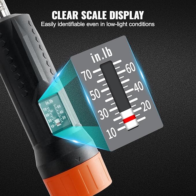 VEVOR 1/4" Drive Torque Screwdriver Wrench Set | 10-70 in-lbs Torque Adjustment Range | 1 in-lb Increment Torque Screwdriver | Driver Bits Set with View Window, 12 Bits & Case, Magnetic Function