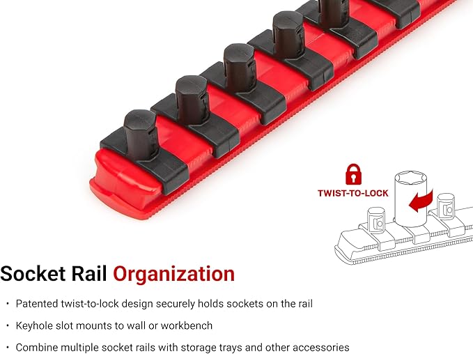 TEKTON 3/8 Inch Drive Shallow and Deep 6-Point Socket Set with Rails and Tray, 24-Piece (8-19 mm) | SHD91215