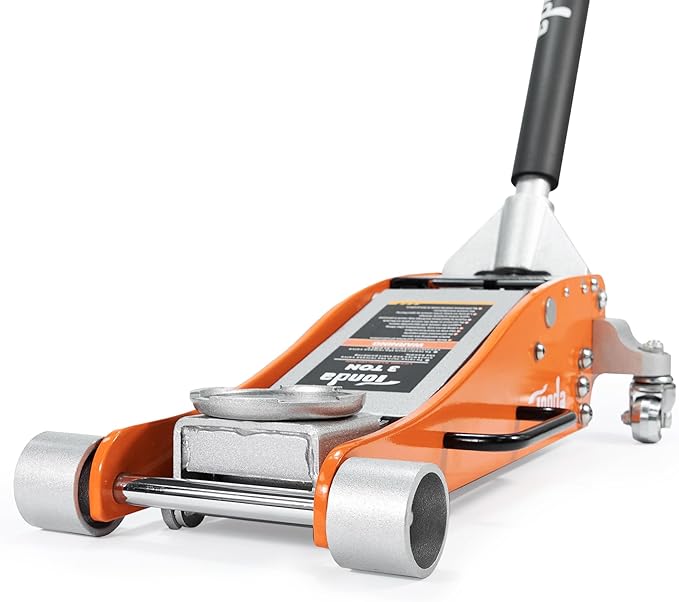 TONDA Floor Jack, 3 Ton Aluminum and Steel Low Profile Hydraulic Car Jack with Dual Pump System, Rapid Lift, Orange