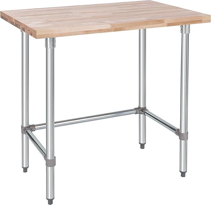 DuraSteel US Maple Top Work Table - 24 x 36 x 35 Inch Commercial Butcher Block Wooden Workbench with Open Base Stabilizing Leg Cross Braces - Fits Restaurant, Warehouse, Home, Kitchen, Garage