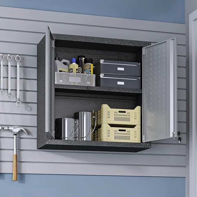Manhattan Comfort Fortress Floating Garage Storage Cabinet, Black/Grey