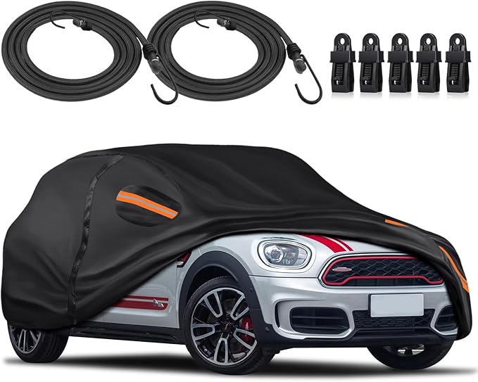 KEYOOG Car Cover Waterproof All Weather Fit for 2002-2021 Mi-Ni Cooper/Cooper S, 600D Oxford Cloth Heavy Duty, Sun Hail Protector Seal Skin Outdoor Car Covers with Door Zipper/Cotton Lining, Black