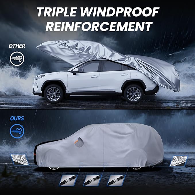 Full-Size SUV Car Cover Waterproof All Weather, 10 Layers Outdoor Car Covers for Automobiles - Sun & Rain Protector Full Exterior Covers. Custom Fit Suburban, GMC Yukon XL, Cadillac Escalade, etc