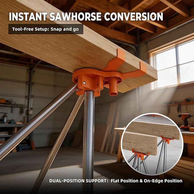 4'x4' Heavy Duty Portable Folding Workstand - 3,500 lbs Capacity Collapsible Workbench with Thickened Legs, Round Steel X-Braces & 4" Adjustable Leveling Feet - Instant Setup for Jobsite & Garage