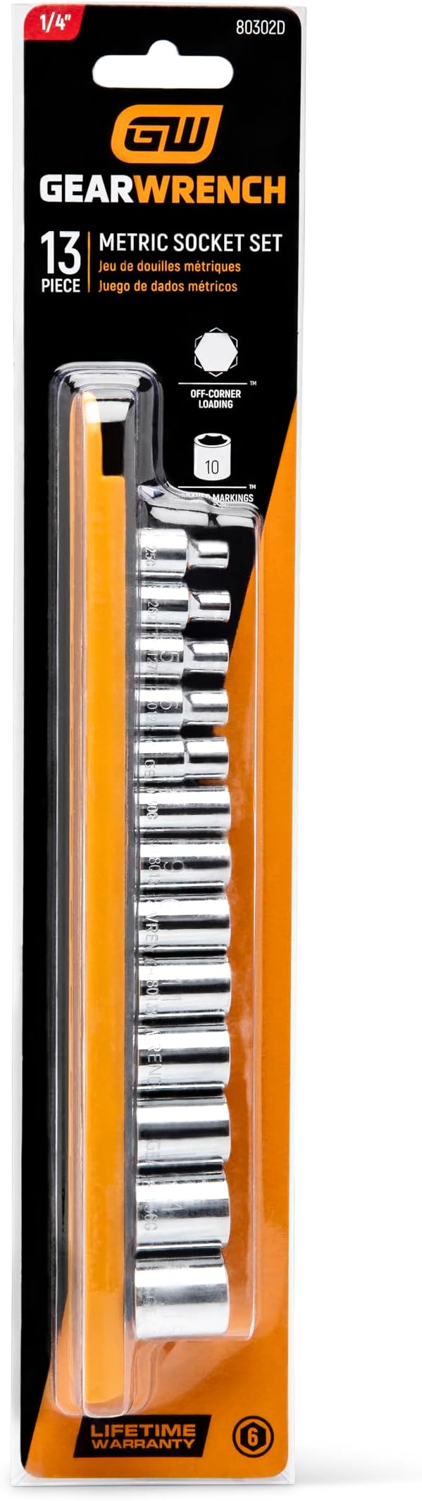 GEARWRENCH 13 Pc. 1/4" Drive 6 Pt. Socket Set, Standard, Metric - 80302D