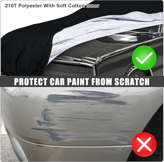 Waterproof Car Cover Compatible with 1966-1974 Dodge Charger, 210T Polyester with Cotton Liner All Weather Car Covers with Zipper Door & Lock for Dust Snow Rain Protection