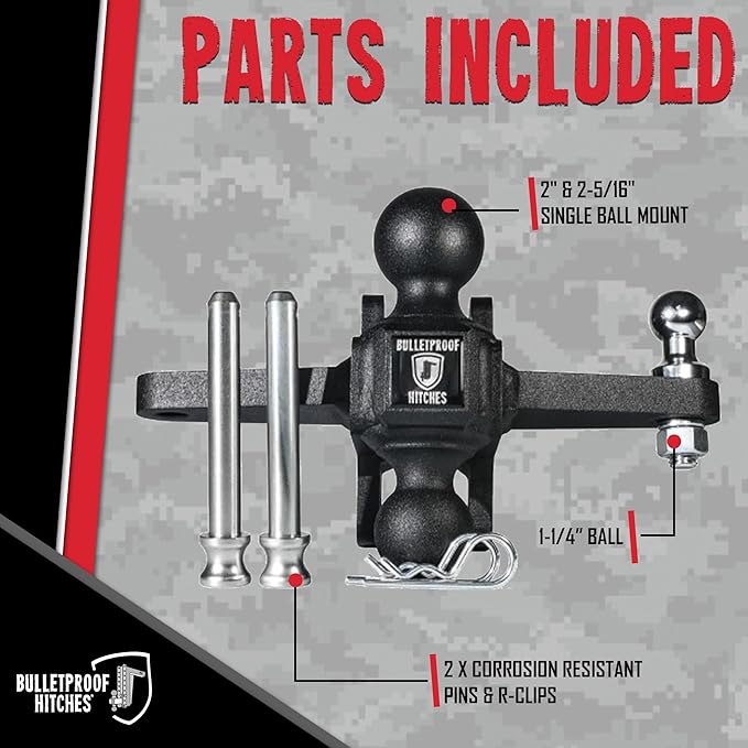 BulletProof Hitches - Extreme Duty Sway Control Ball Mount with 2" and 2-5/16" Combination Ball - Rated to 36,000 lbs for Trailer Sway Control - Solid Steel, Black Powder Coat, Corrosion Resistant