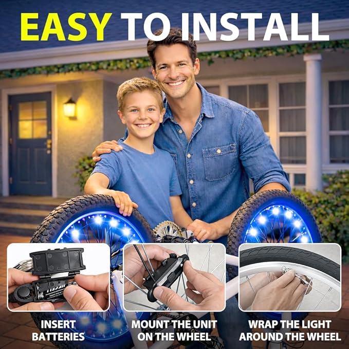 BLITZU Bike Wheel Lights, Bicycle Spoke Decorations Light for Night Riding, 2-Tire Pack 7 Colors in 1 Fun Bright Patterns, Disco LED Safety Strip Light, Bike Accessories for Kids, Boys, Girls, Adults