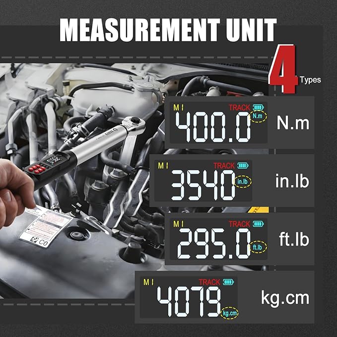 VANPO 1/2-Inch Digital Torque Wrench,14.7-295.0 ft-lbs/20-400 Nm, ±2% Accuracy, Electronic Torque Wrench with LCD Display, Audible & Vibration Alert, Easy Battery Access, for Heavy-Duty Truck Repair