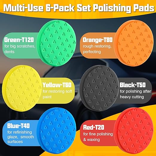 6 Pcs Polishing Pad, Buffing Pads 6.5 Inch Face for 6 Inch 150mm Backing Plate Compound Buffing Sponge Pads Cutting Polishing Pad Kit for Car Buffer Boat Polisher Compounding,Polishing & Waxing
