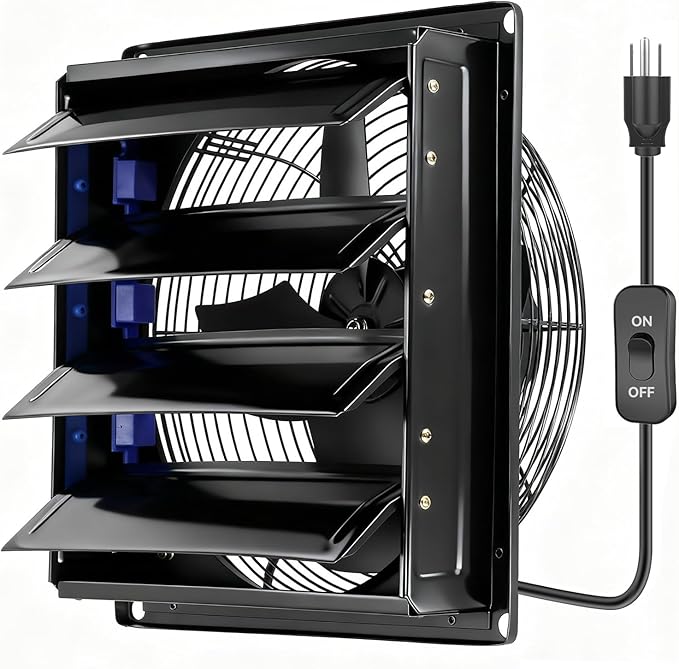 12 Inch Shutter Exhaust Fan with Automatic Louvers, 764 CFM 37W 110-120V Wall Mounted Louvered Exhaust Fan for Garage, Greenhouse, Attic, Barn, Workshop – Quiet Pure Copper Motor, All-Metal Housing