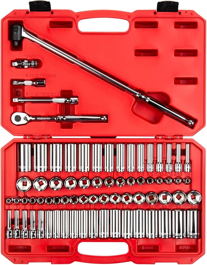 TEKTON 3/8 Inch Drive 6-Point Socket and Ratchet Set, 73-Piece (1/4-1 in., 6-24 mm) | SKT15311