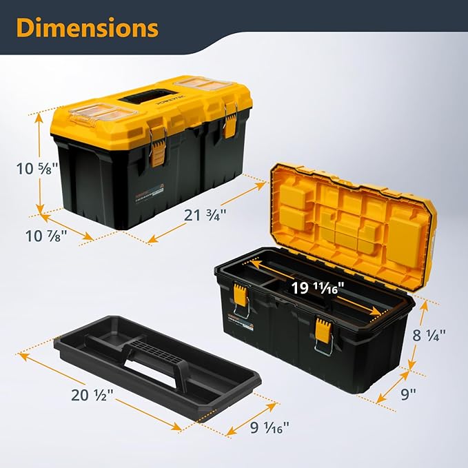 POWERTEC PRO 22-Inch Tool Box with Trays - Lockable, Metal Latch, Organizer, Portable Storage for Tools, Small or Mid-Sized Parts (72363V)