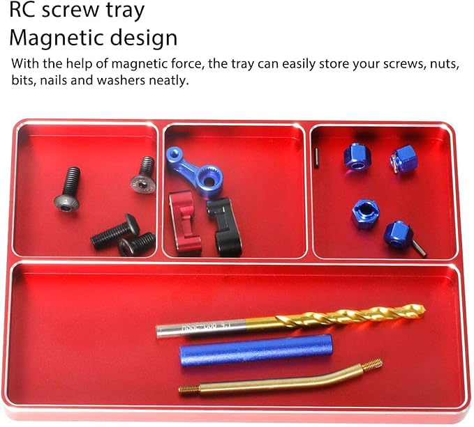 RC Screw Tray Aluminum Alloy Magnetic Design 4 Grids Repair Tool for RC Toy Repair, Electronic Repair Kit Tool Organizer