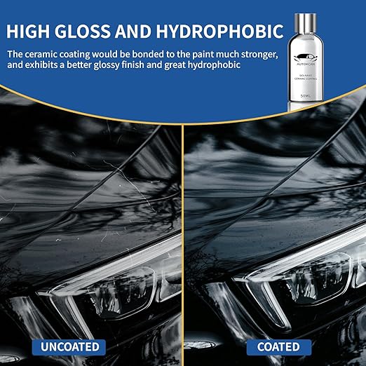 Nano Ceramic Coating for Cars, 10H High Gloss 50ML Anti-Scratch SiO2 Ceramic Coating High Hydrophobic Mirror Paint Sealant Protection with Gloves