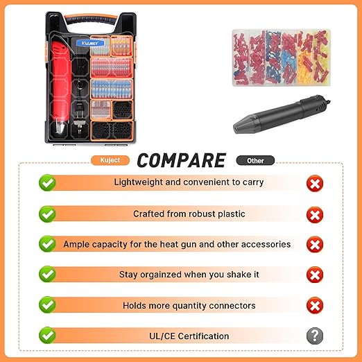 Kuject Mini Heat Shrink Gun Kit, 820PCS Solder Seal Wire Connectors & Heat Shrink Tubing Kit, Waterproof Heat Shrink Wire Connectors Kit with 482~752°F Heat Gun for Marine Automotive Wiring, AWG26-10