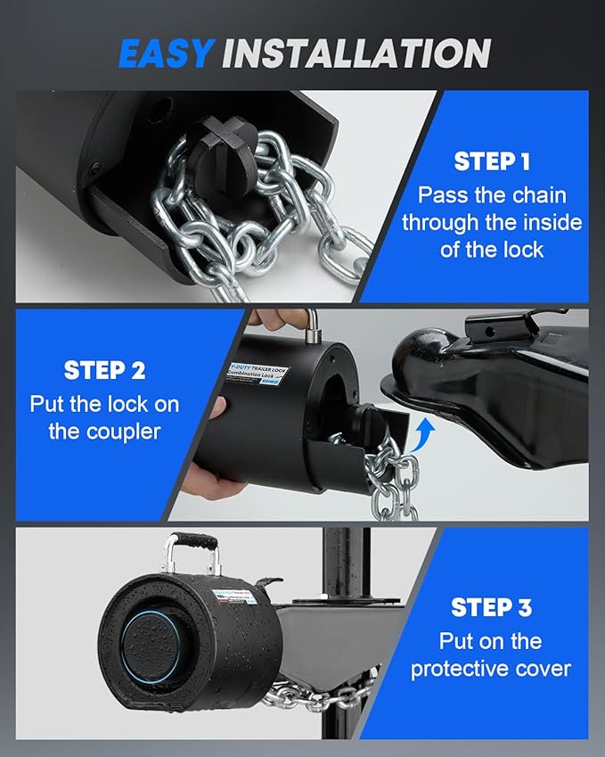 Kohree Keyless Trailer Lock Heavy Duty, 2-5/16" Trailer Hitch Coupler Lock, Anti-Theft Steel Combination Tongue Lock with Handle Easy Install for RV, Boat, Camper, Caravan