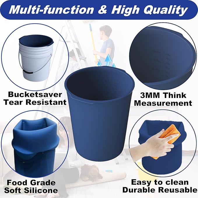 5 Gallon Reusable Bucket Liner, Leakproof Concrete Tools Durable Silicone Bucket Insert, Food Grade Container for Food Storage or Thanksgiving Turkey Brine Bucket, for Paint, Thinset, Ice (Dark Blue)