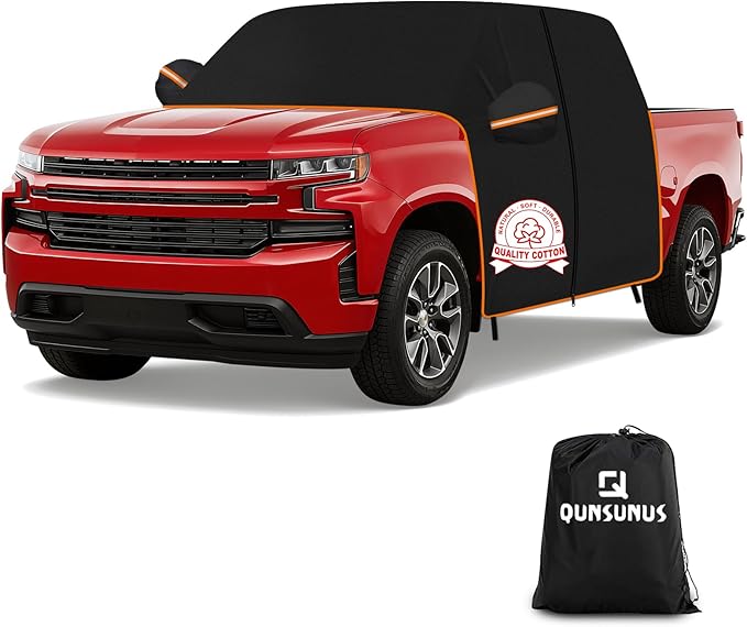 QUNSUNUS Cab Cover for Chevy Silverado 1500 Regular/Extended/Crew Cab All Years,Waterproof Silverado Truck Cover with Cotton Liner, Half Truck Cab Cover with Adjustable Straps and Zipper
