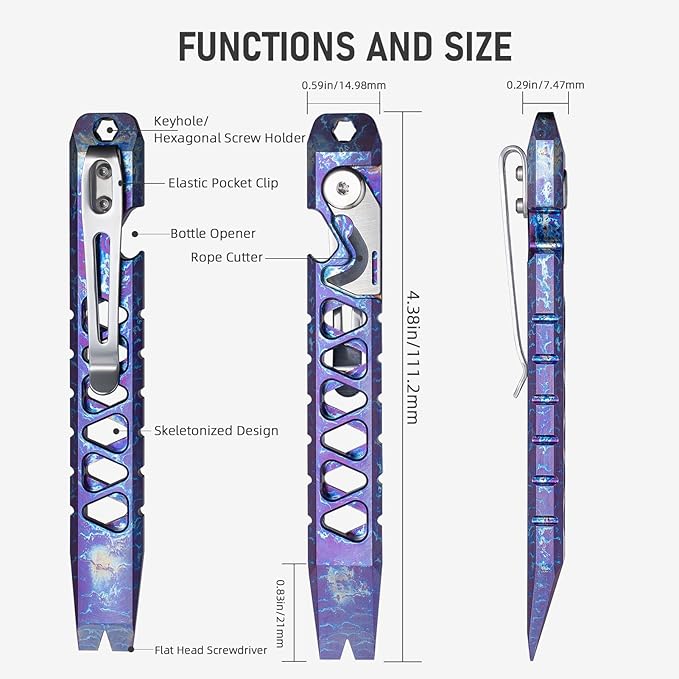 TISUR Titanium EDC Pry Bar, Keychain Pry Bar Multitool With Bottle Opener, Pocket Small Crowbar for Men Outdoor