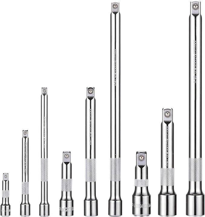 MIXPOWER 9-Piece Extension Bar Set, 1/4", 3/8" and 1/2" Drive Socket Extension Bar, CR-V, Mirror Finish