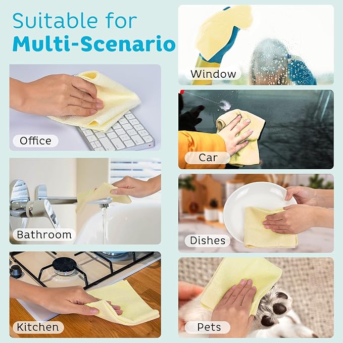 Matthew Microfiber Cleaning Cloth Roll 72Pack (12" x 12") Reusable Paper Towels&Washable Tear Away Towels,Ultra Water Absorbent Lint&Streak Free Cleaning Rags for Glass,Dishwash,Bathroom,Cars-Yellow