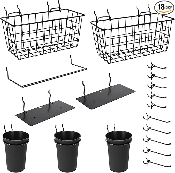 G.CORE Pegboard Organizer Accessories 18 Pack, Peg Board Hooks Assortment Organizer Accessory, Various Tools Storage Arrange System Kit for Garage Craft Workshop Workbench Hobby Office