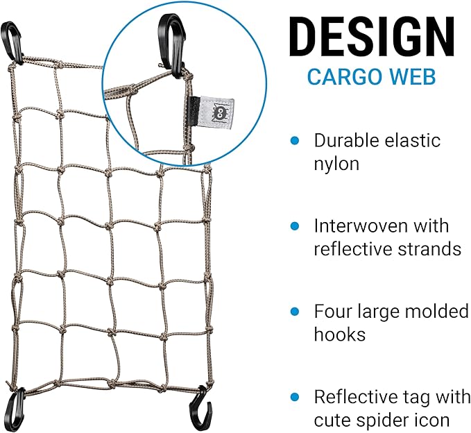 Portland Design Works Cargo Web - Reflective Cargo Netting for Bike Storage, Expandable Bungee Net with Hooks, Bicycle Accessories