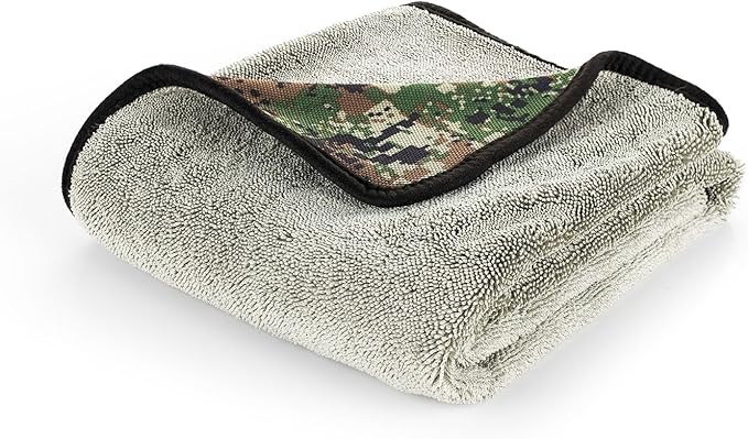 The Rag Company - Slim Dryer Towel - Special Edition Digital Woodland Camo - Ultra-Absorbent Korean Microfiber, Suede Edge, Car Drying Towel, 25" x 35" Camo