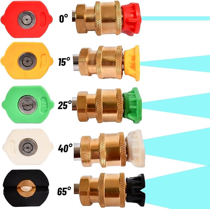 Pressure Washer Gun Adapter 1/4'' Quick Connect Fitting Spray Nozzle Tips Sets Multiple Degrees Brass Female Pressure Washer Accessories Only Compatible Karcher K2, K3, K4, K5, K6, K7,Foam Gun Parts