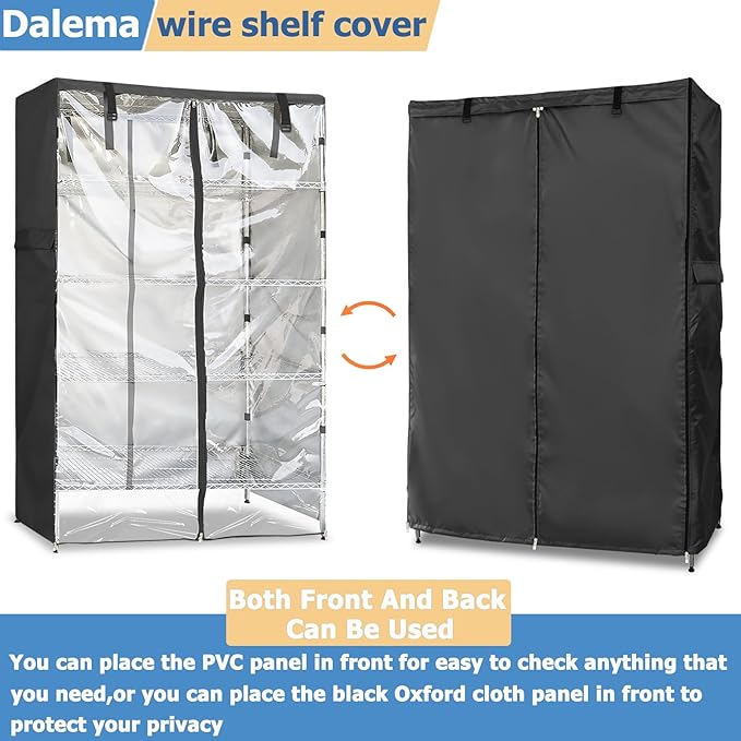 Wire Rack Covers,Heavy Duty 600D Dustproof Waterproof Storage Rack Covers for Metal Shelves,Storage Shelf Cover with Zipper for Wire Shlef,30''W x 14''D x 63''H,Black with Clear Front