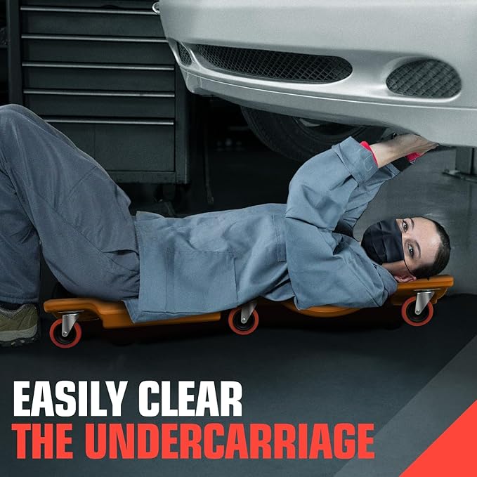PM PERFORMOTOR 36" L X 17" W x 4.25" H Vehicle Repair Low Profile Automotive Creeper w/Padded Headrest, Orange, PM-TOL-CPC36-OG