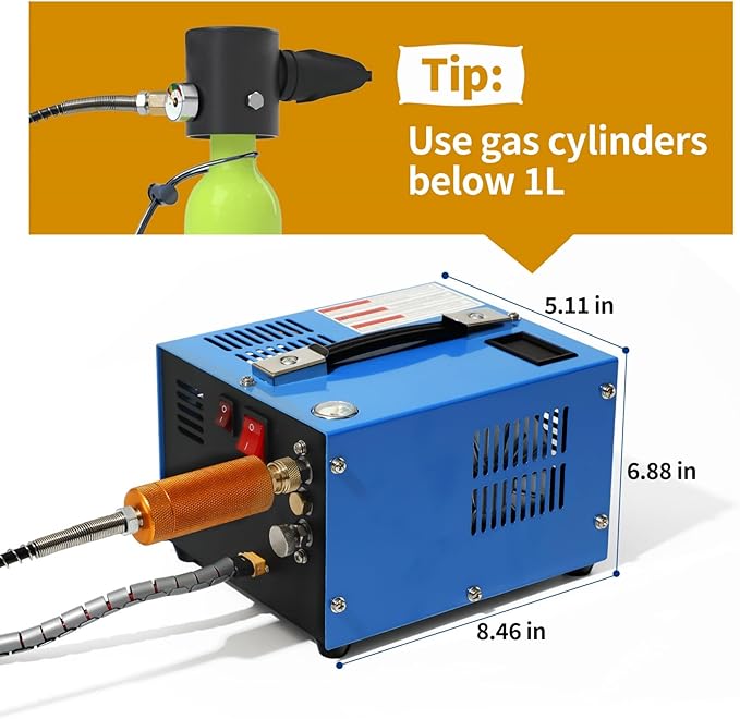 PCP Air Compressor 4500Psi/30Mpa Water/Oil Free PCP Air Pump Rifle,12V Automotive DC 110V AC PCP Airgun Compressor With Power Converter,Built-in Fan,Suitable for Paintball (Blue)
