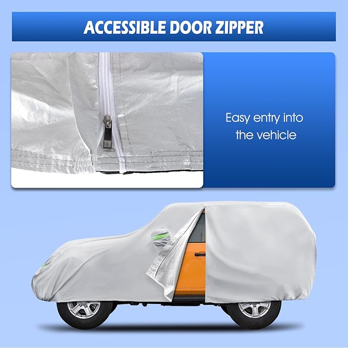 Migaven Car Cover Custom Fit for Jeep Wrangler 2 Door 1987-2026 JK JL CJ YJ TJ, Waterproof Full Exterior Cover Rain Sun Protection with Door Zipper & Inner Cotton, Silver