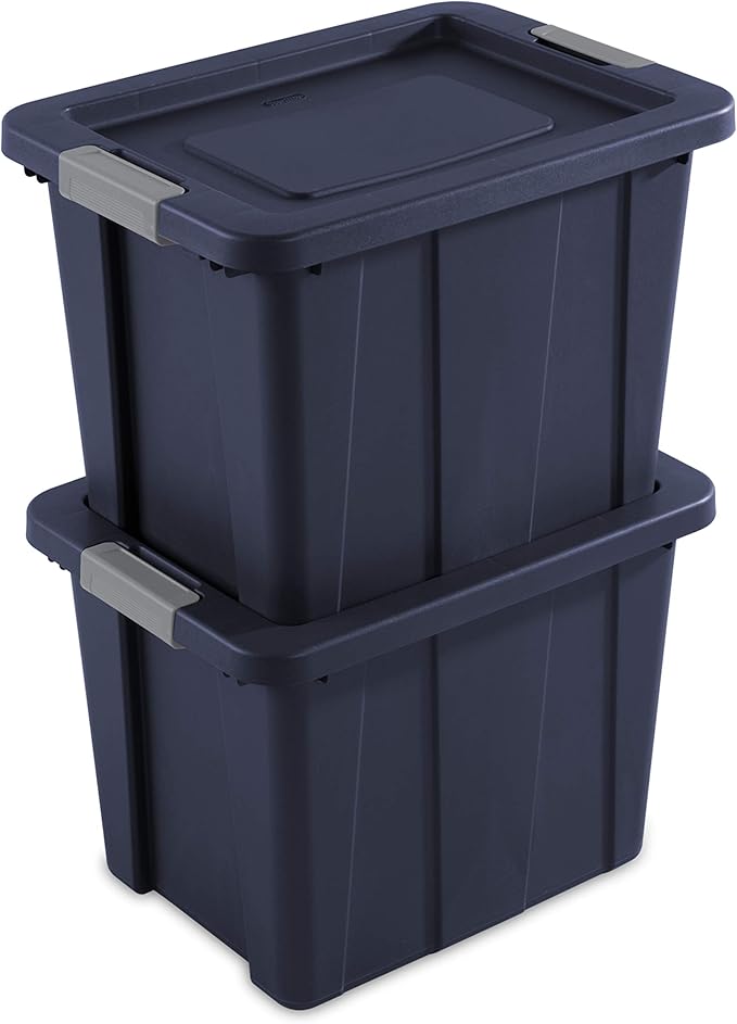 Sterilite 18 Gal Latching Tuff1 Storage Tote, Stackable Bin with Latch Lid, Plastic Container to Organize Garage, Basement, Blue Base and Lid, 6-Pack, Dark Indigo